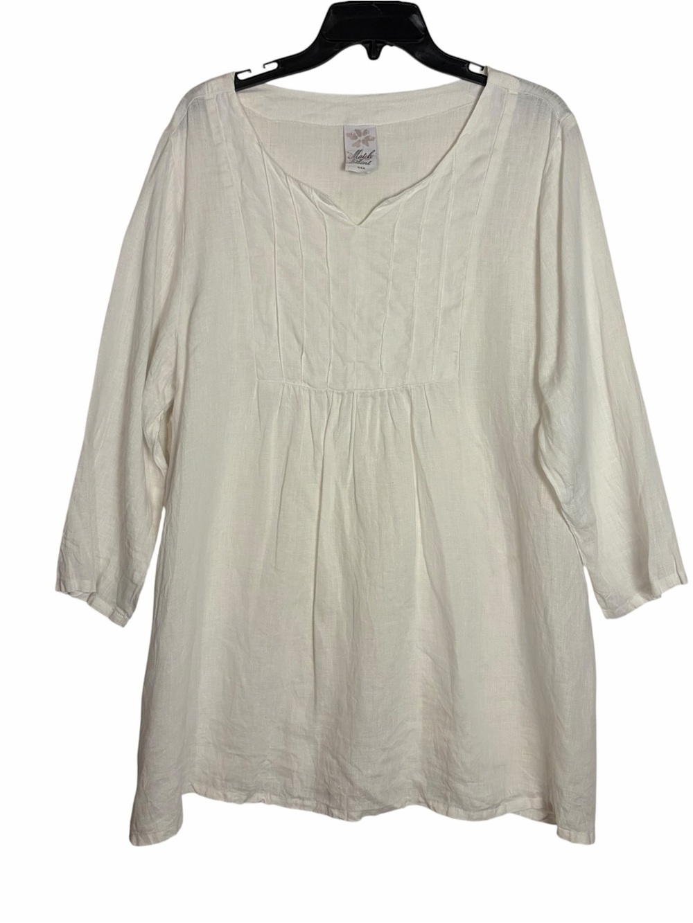 Match Point Tunic Top L White 100% Linen Pintuck Pleats Boho Lagenlook Coastal
